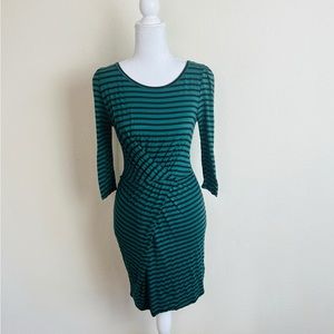 Emerald Green & Black Long Sleeve Stripe Twist Mini Dress